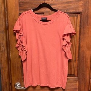 GiGio Women's Short Sleeve Ruffle Top - Salmon color.